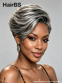 Lace closure 7x5 Pixie wig silver straight for black women