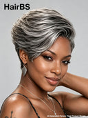 Lace closure 7x5 Pixie wig silver straight for black women