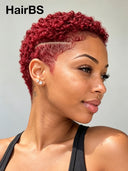 Full lace wig pixie cut afro burgundy 99J#