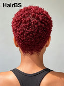 Full lace wig pixie cut afro burgundy 99J#