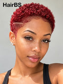 Full lace wig pixie cut afro burgundy 99J#