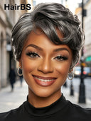 Full lace wig salt and pepper pixie quick weave side part 100% Human Hair