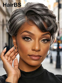 Full lace wig salt and pepper pixie quick weave side part 100% Human Hair