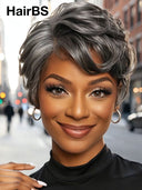 Full lace wig salt and pepper pixie quick weave side part 100% Human Hair