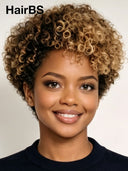 Full lace wig pixie honey highlight afro curly 100% Human Hair