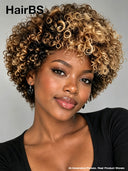 Full lace wig pixie honey highlight afro curly 100% Human Hair