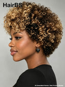 Full lace wig pixie honey highlight afro curly 100% Human Hair