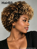 Full lace wig pixie honey highlight afro curly 100% Human Hair