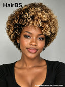 Full lace wig pixie honey highlight afro curly 100% Human Hair