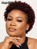 Full lace wig pixie afro burgundy 99J# 100% Human Hair
