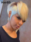 Full lace wig pixie cut blonde for black woman 