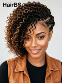 Full Lace wig brown highlight curly With Braided wig 