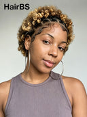 Full Lace wig Braided Pixie Wig afro honey