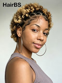 Full Lace wig Braided Pixie Wig afro honey