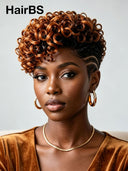 Full lace wig Pixie curly wave Brown highlight