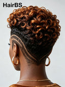 Full lace wig Pixie curly wave Brown highlight