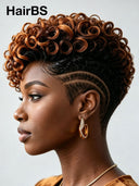 Full lace wig Pixie curly wave Brown highlight