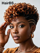 Full lace wig Pixie curly wave Brown highlight