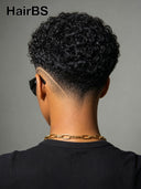 Full lace wig pixie cut curly wave black for black woman