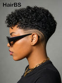 Full lace wig pixie cut curly wave black for black woman