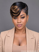 Full lace pixie wig side part honey highlight
