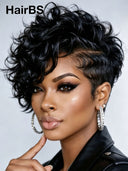 Full lace wig pixie quick weave side part 100% Human Hair