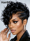 Full lace wig pixie quick weave side part 100% Human Hair
