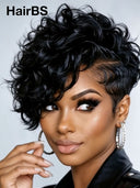 Full lace wig pixie quick weave side part 100% Human Hair