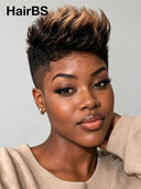 Full lace wig pixie honey highlight for black woman