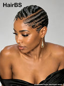 Full lace pixie cut wig side part water wave black