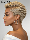 Full lace wig pixie cut finger wave for black woman
