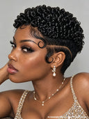 Pixie wig bouncy curly black Full lace for black women