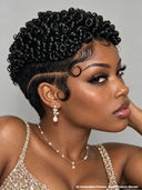 Pixie wig bouncy curly black Full lace for black women