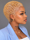 Full lace pixie cut wig blonde afro 