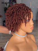 Full lace wig pixie cut brown braided style Synthetic wigs
