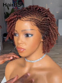 Full lace wig pixie cut brown braided style Synthetic wigs