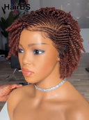 Full lace wig pixie cut brown braided style Synthetic wigs