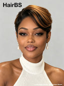Full lace pixie wig Quick weave brown highlight