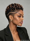 Full lace pixie wig curly brown highlight