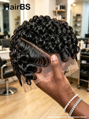 Full lace pixie cut wig side part curly