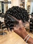 Full lace pixie cut wig side part curly
