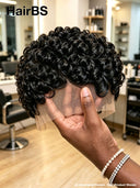 Full lace pixie cut wig side part curly