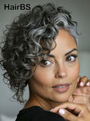 Full lace or topper wig pixie salt and pepper curly wave 100% Human Hair
