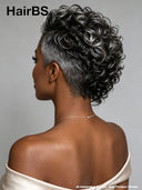 Full lace or topper wig pixie salt and pepper curly wave 100% Human Hair