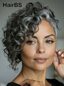 Full lace or topper wig pixie salt and pepper curly wave 100% Human Hair