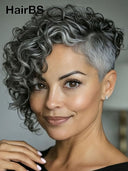 Full lace or topper wig pixie salt and pepper curly wave 100% Human Hair