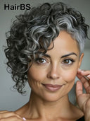 Full lace or topper wig pixie salt and pepper curly wave 100% Human Hair