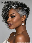 Full lace or topper wig pixie salt and pepper curly wave 100% Human Hair