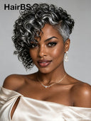Full lace or topper wig pixie salt and pepper curly wave 100% Human Hair