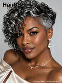 Full lace or topper wig pixie salt and pepper curly wave 100% Human Hair